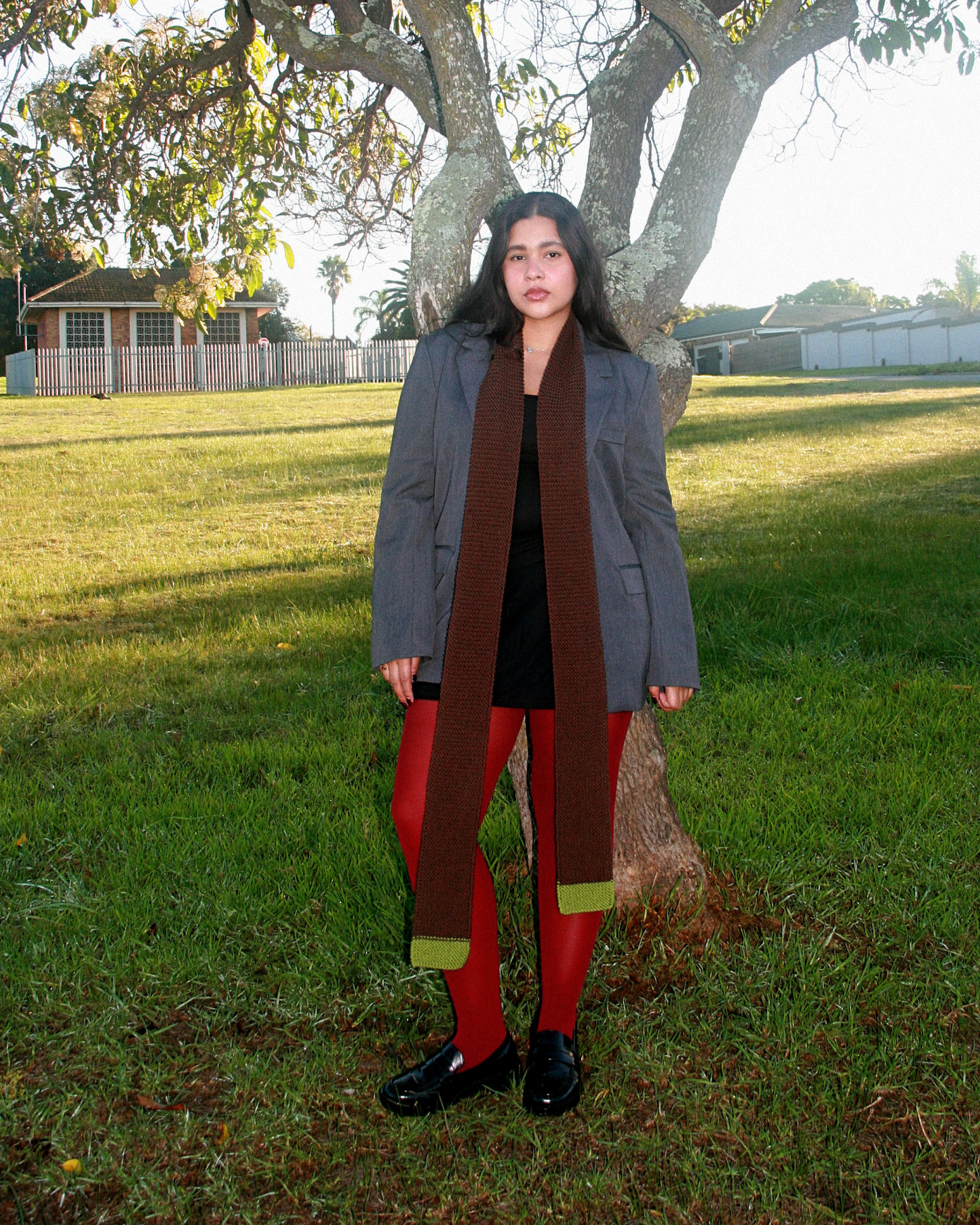 Dark chocolate skinny scarf (blue OR green stripe)
