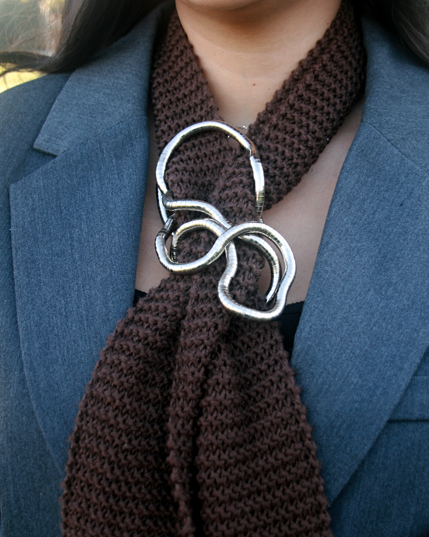 Dark chocolate skinny scarf (blue OR green stripe)