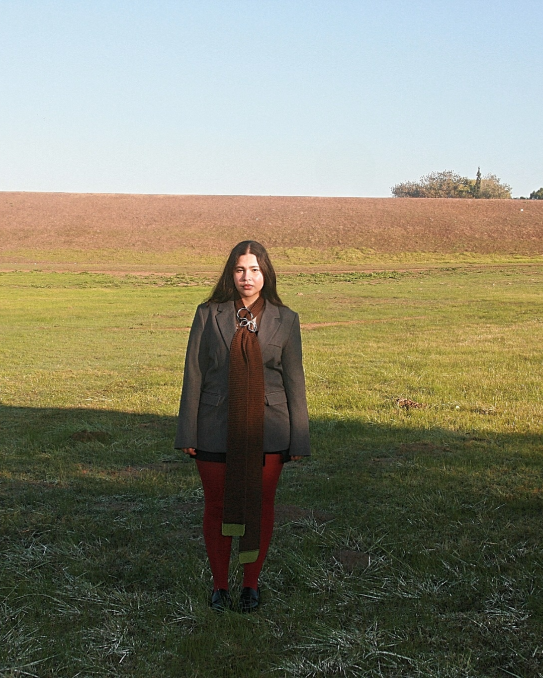 Dark chocolate skinny scarf (blue OR green stripe)