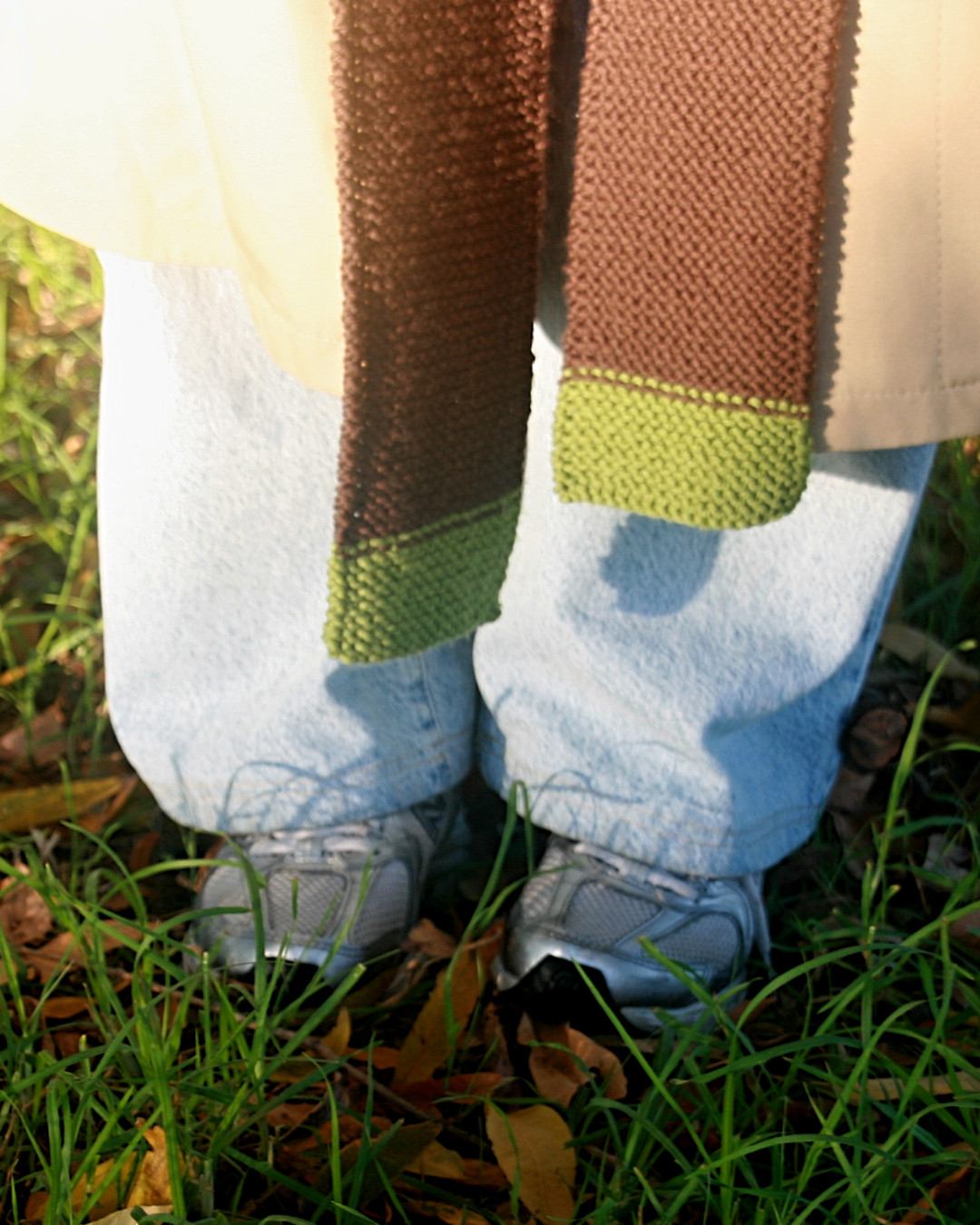 Dark chocolate skinny scarf (blue OR green stripe)