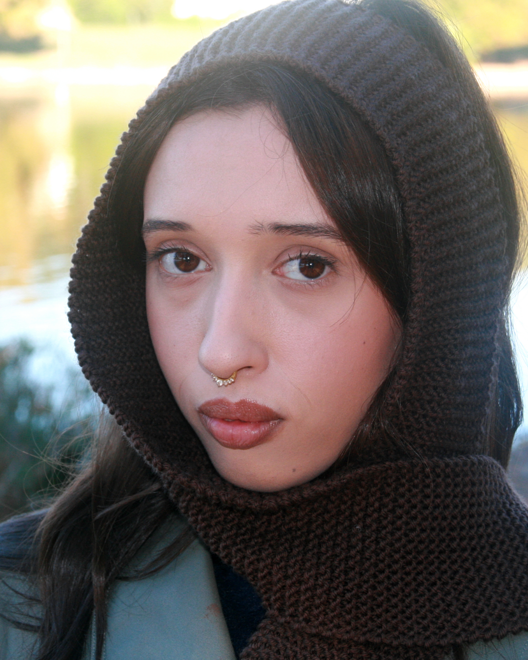 Dark chocolate skinny scarf (blue OR green stripe)